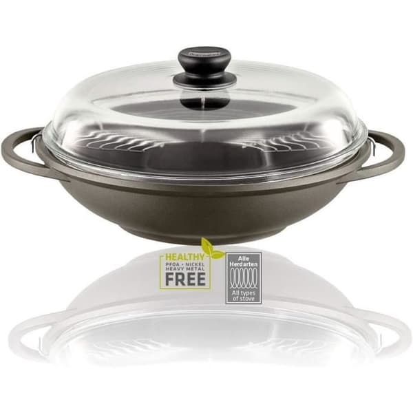 Berndes Bonanza Wok med glaslock och aluminiumtillbehör, svart, 32 cm, induktion