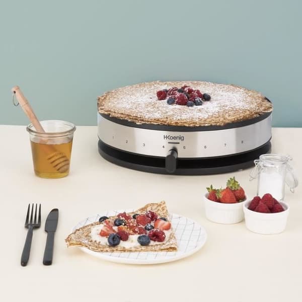 HKoeNIG KREP29 Crepiere 33cm - Lämpötila jopa 230°C - 1300W - Tarttumaton pinnoite - Lämmityksen merkkivalo - Ruostumattomasta teräksestä valmistettu
