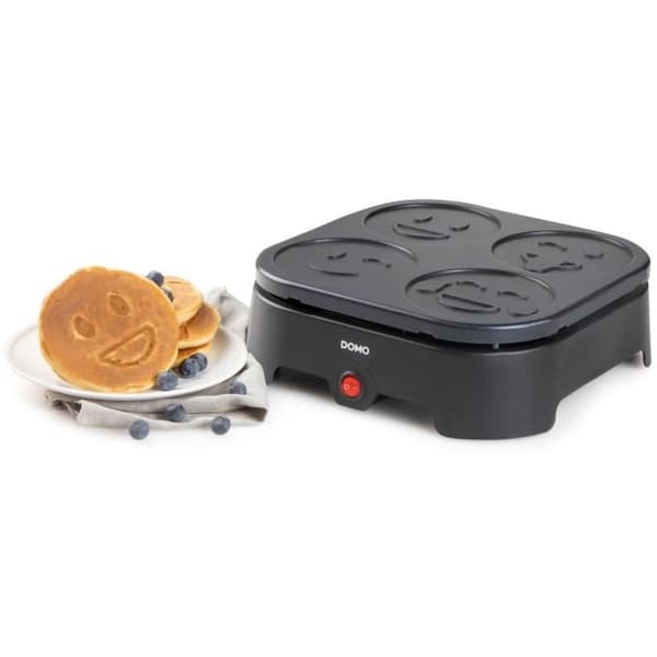 DOMO Crêpe Maker - 4 crêpes - EMOJI-mönster - non-stick beläggning - 600w - L31 x B34 x H13 cm