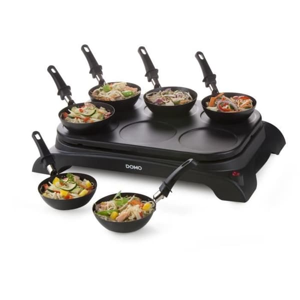 DOMO DO8710W Crepier + Wok - 6 hengelle - 1000W - Musta