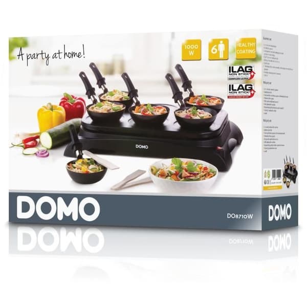 DOMO DO8710W Crepier + Wok - 6 hengelle - 1000W - Musta