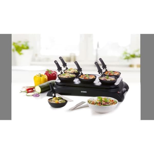 DOMO DO8710W Crepier + Wok - 6 hengelle - 1000W - Musta