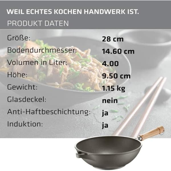 Wokpanna - Berndes - Veggi Wok Bonanza - 28 cm - 3-lagers non-stick - Trähandtag
