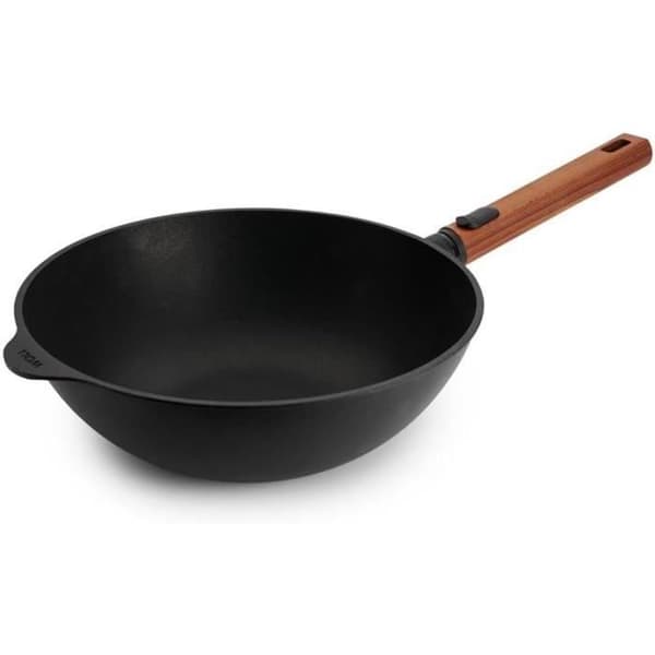 Woll Eco Logic QXR induktionswok, diameter 30 cm, höjd 10 cm, med avtagbart hållbart trähantag, passar för alla typer av