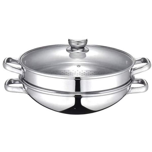2-i-1 Wok - BAUMALU - Alla spishällar inklusive induktion - Glaslock - 32 cm