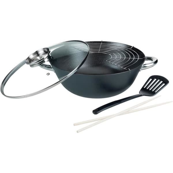 5-osainen monitoimiwokki - GSW - 860956 - Valettua terästä - 32 cm - Sopii kaikille liesitasoille, myös induktiolle
