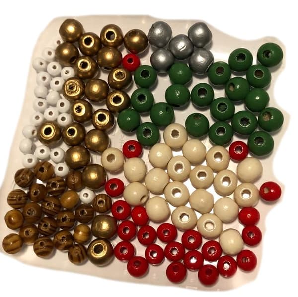 125 träpärlor runda i olika sorter blandat mix