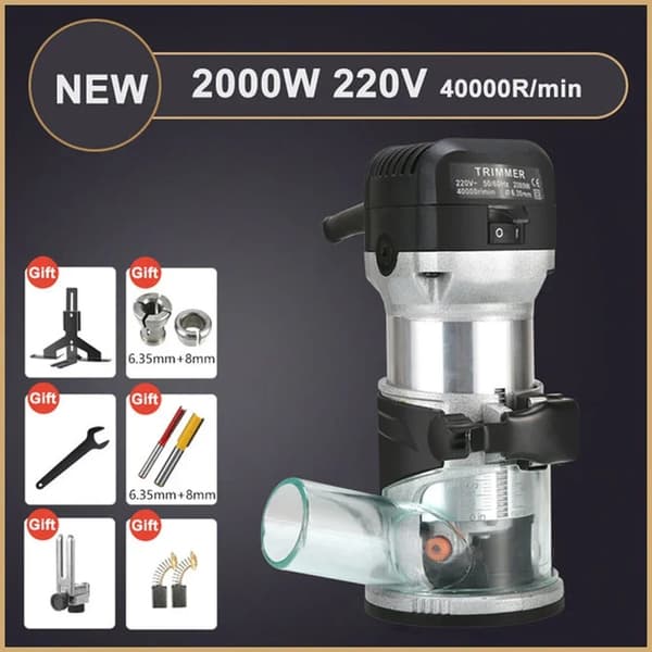 Elektrisk Trætrimmer, 2000W 220V, 6-trins regulering,2000W 220V Sort