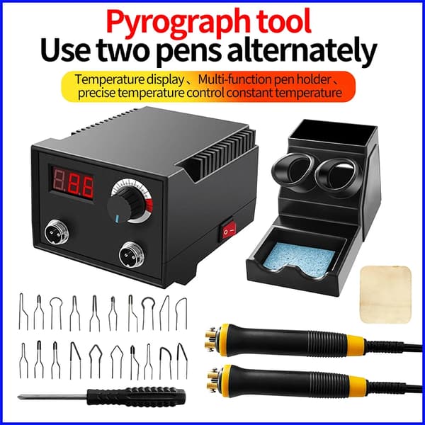 Pyrografiatyökalusetti, säädettävä lämpötila 0-650℃, kaksoiskynädesign,EU