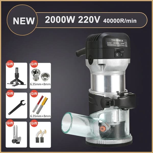 Elektrisk Trætrimmer, 2000W 220V, 6-trins regulering,2000W 220V Sort