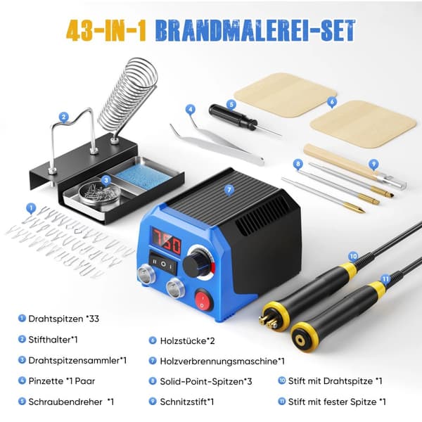 Brændekit, dual-port maskine, 33 metalspidser, 3 solide spidser,220V EU stik, EU