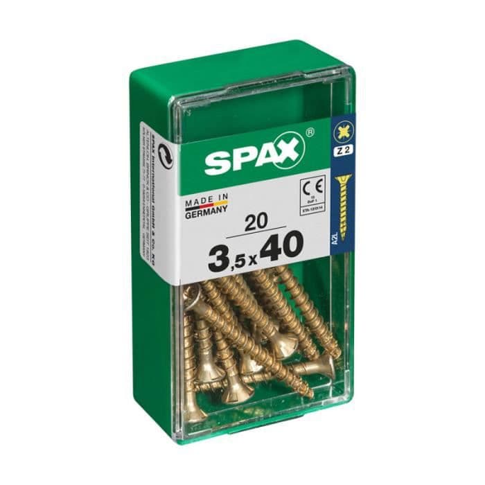 Box 20 st. träskruv spax hytt. platt yellox 3,5x40mm spax