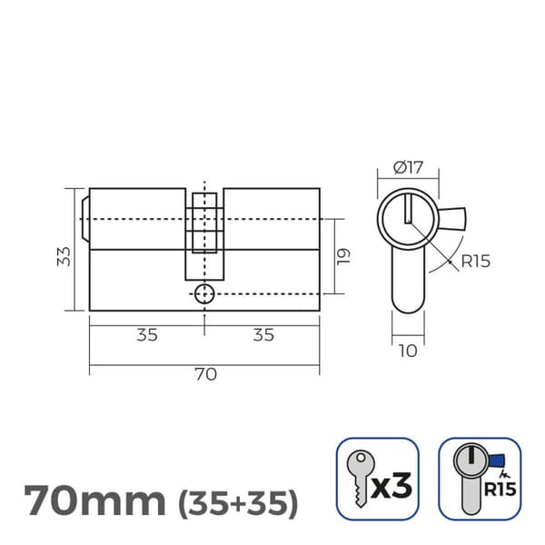 Sylinteri EDM 85173 r15 nikkeli Pitkä nokkalukko Eurooppalainen
