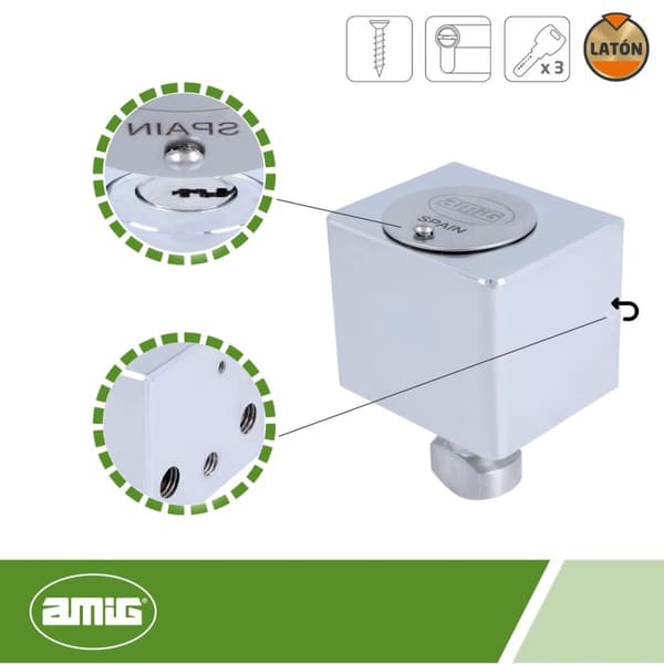 Lukko AMIG A24542-670 Messinki Kromattu 6 x 5 cm Kaihdin Ylempi