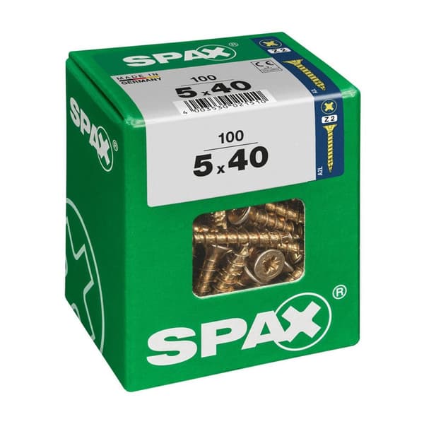 Æske med skruer SPAX Yellox Træ Fladt hoved 100 Dele (5 x 40 mm)