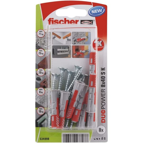 Pluggar och skruv Fischer Duopower 534998 8 x 40 mm 8 Delar Nylon 1 Delar