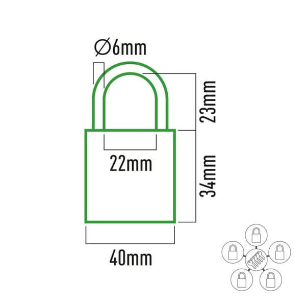 Hänglås med nyckel EDM 85245 Mässing 40 x 23 mm (5 antal)
