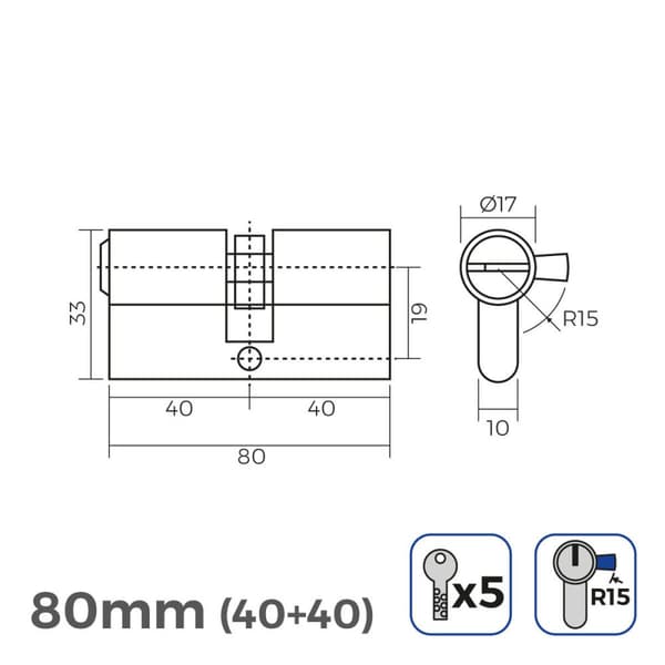 Sylinteri EDM 85170 r15 Kullattu Messinki Pitkä nokkalukko Eurooppalainen