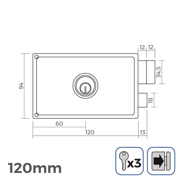 Lukko EDM Laittaa päälle 120 x 94 mm Teräs Oikea