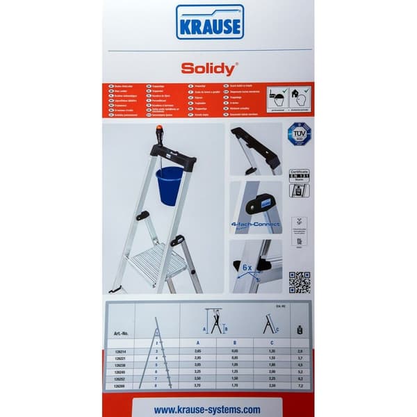 Hoppvikbar trappstege, 4 steg Krause 126221 Silvrig Aluminium