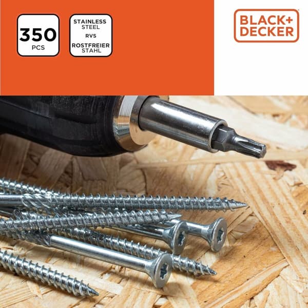 Skruesæt Black & Decker Pozidriv Træ 350 Dele