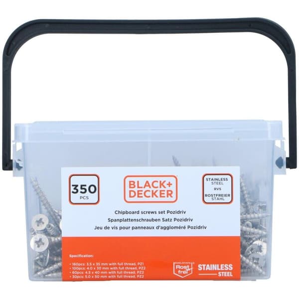 Skruesæt Black & Decker Pozidriv Træ 350 Dele