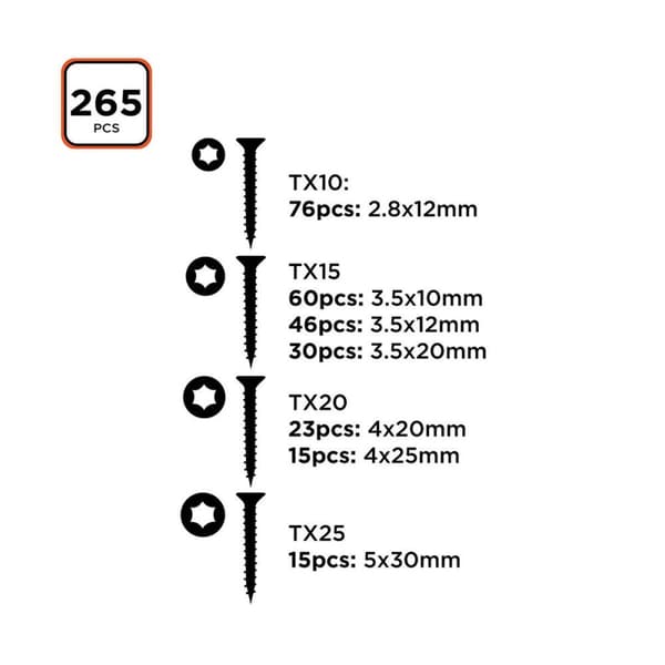 Skruvsats Black & Decker Torx 265 Delar