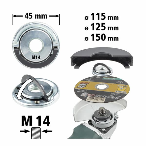 Snabbfäste mutter för vinkelslip Wolfcraft 2463000 Ø 45 mm M14