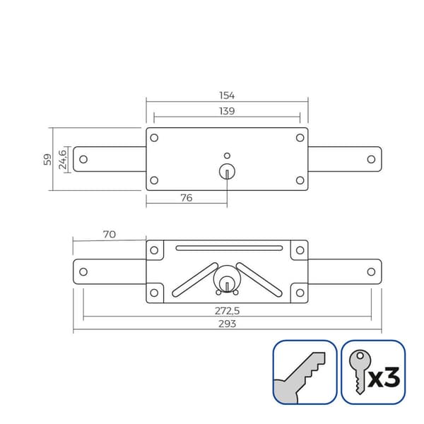 Lås EDM 85260 Stål 154 x 59 mm Persienne Til indpakning