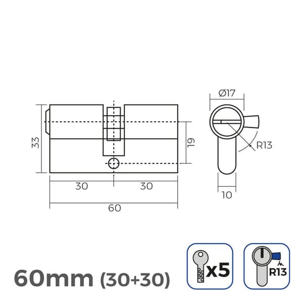 Sylinteri EDM 85180 r13 nikkeli Lyhyt nokkalukko Eurooppalainen