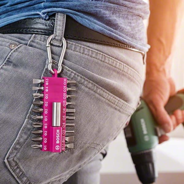 Bosch skruvmejselbitssortiment med karbinhake (fuchsia), 21 stycken - 2607002821