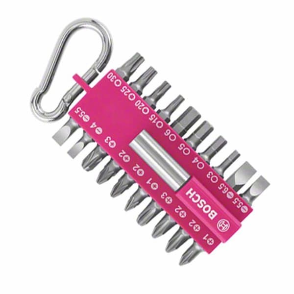 Bosch skruvmejselbitssortiment med karbinhake (fuchsia), 21 stycken - 2607002821