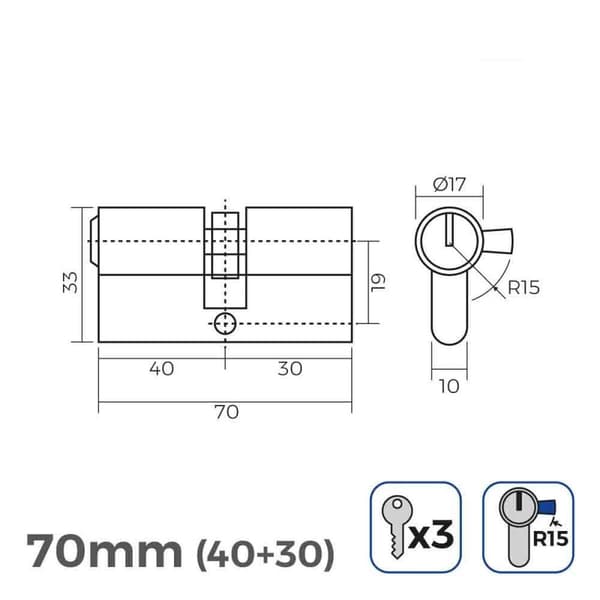 Sylinteri EDM 85172 r15 nikkeli Pitkä nokkalukko Eurooppalainen