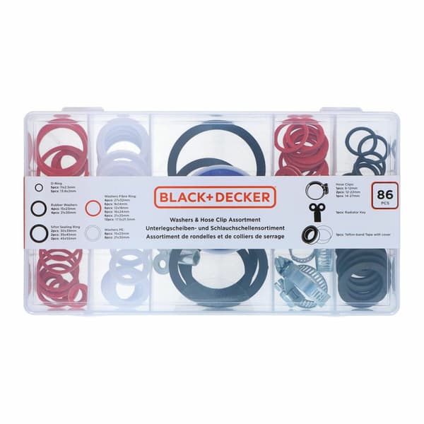 Set med packningar, brickor och klämmor Black & Decker 86 Delar