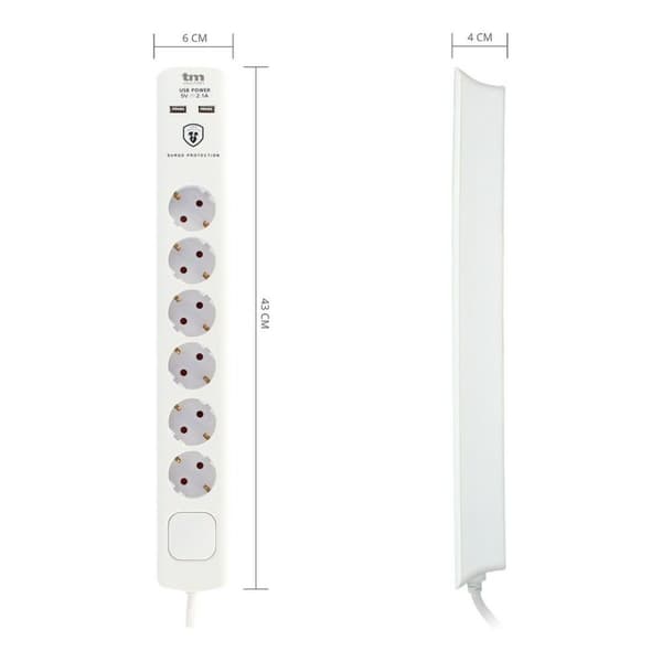 Stikdåse - 6 udtag med kontakt TM Electron 230 V