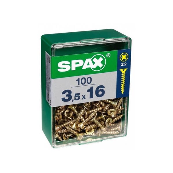 Æske med skruer SPAX Yellox Træ Fladt hoved 100 Dele (4 x 20 mm)