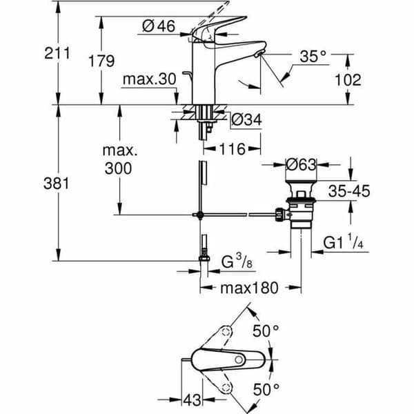 Hane med blandingsbatteri Grohe Metal