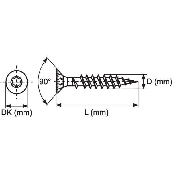 T30 försänkta träskruvar - Ø 6 mm - 50 mm - Vit zinkpläterad - Kartong med 200 stycken - Spax