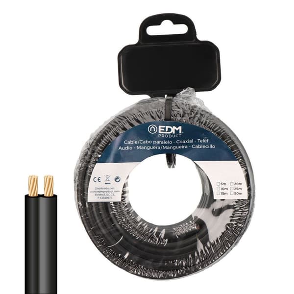 Fladt parallelt kabel EDM 28711 Sort 5 m 2 x 0,75 mm
