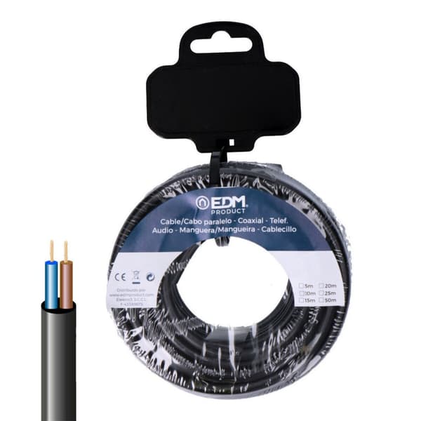 Multi-kjerne Elektrisk Kabel EDM 28726 Svart 20 m 2 x 0,75 mm H05VV-F