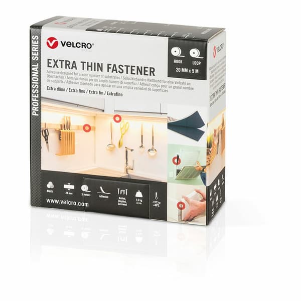 Kaksipuolinen teippi Velcro Musta 20 mm x 5 m