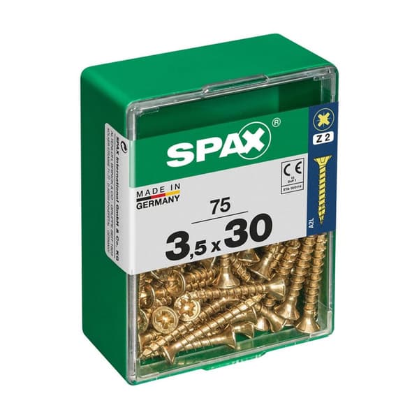 Æske med skruer SPAX Yellox Træ Fladt hoved 75 Dele (3,5 x 30 mm)
