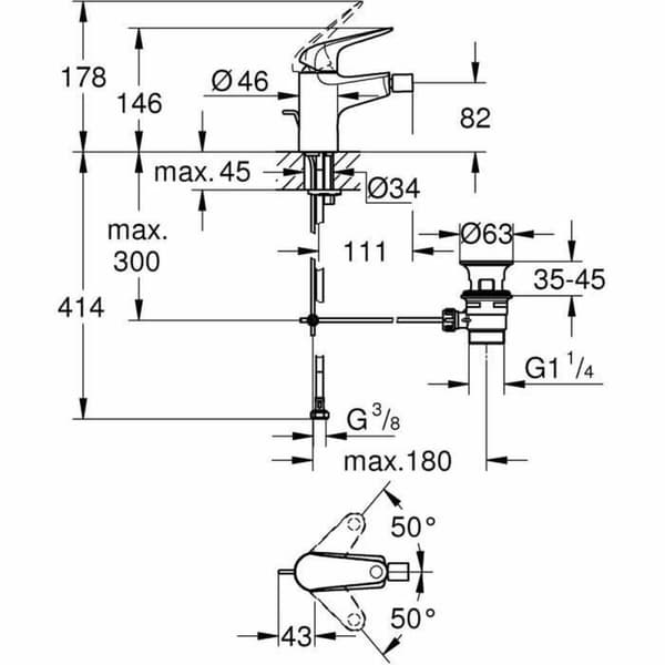 Hane med blandingsbatteri Grohe Metal Kobber (1 enheder)