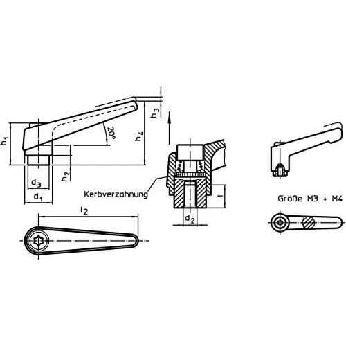 HALDER Justerbar spännspak Svart d1 = 22 mm / d2=M10 - 24400.0424