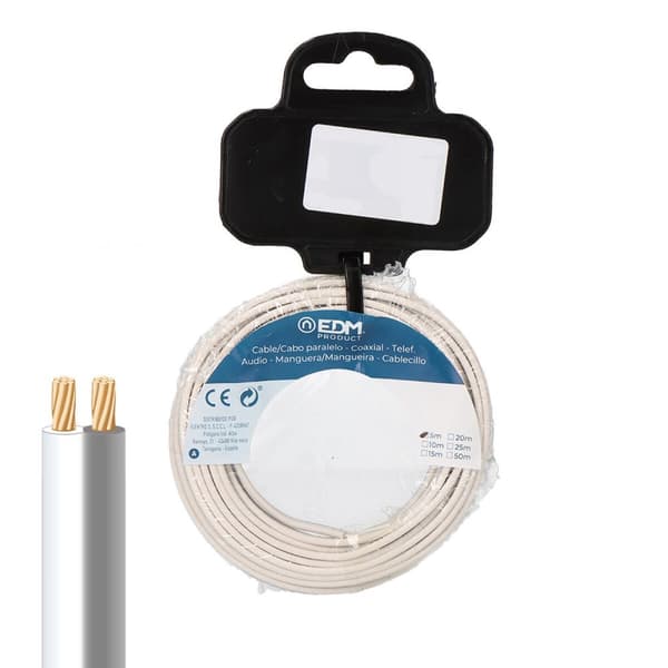 Parallelkabel EDM 28743 Hvid/Grå 2 x 0,75 mm 5 m Spole Audio