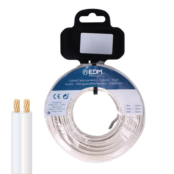 Parallellkabel EDM 28759 Hvit 25 m Spoler Audio