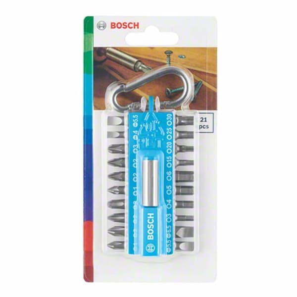 Bosch skruvmejselbitssortiment med karbinhake (ljusblå), 21-delat - 2607002822