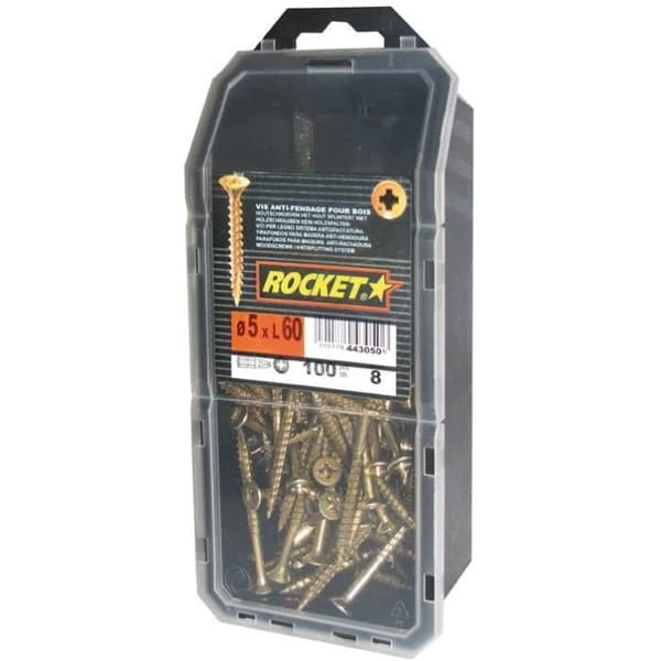 Vis - RAKET - Modell VYNEX - 5x60 mm - Bichromaterad stål - Fräst Pozi-huvud