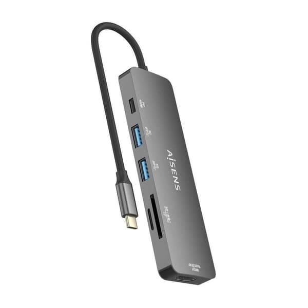USB Hub Aisens ASUC-6P016-GR Grå Multifarvet