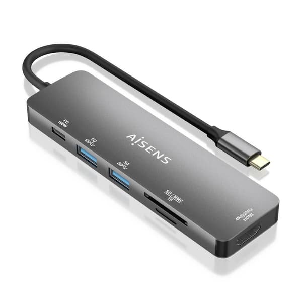 USB Hub Aisens ASUC-6P016-GR Grå Multifarvet